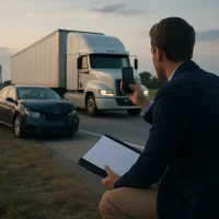 Texas truck accident evidence being documented near Dallas after a collision