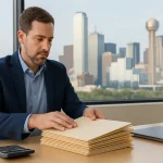 Records that may prove lost wages in a Dallas injury claim arranged on a professional desk